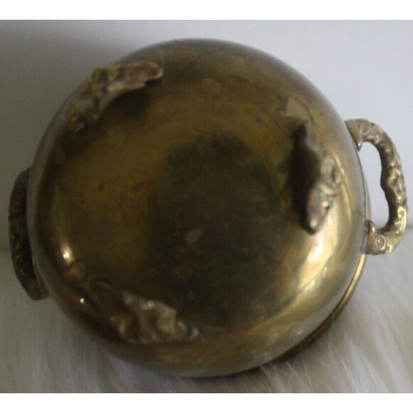 Vintage Brass Cauldron Pot 3 Footed Planter Ornate Feet Handles 4” Diameter - Picture 5 of 7